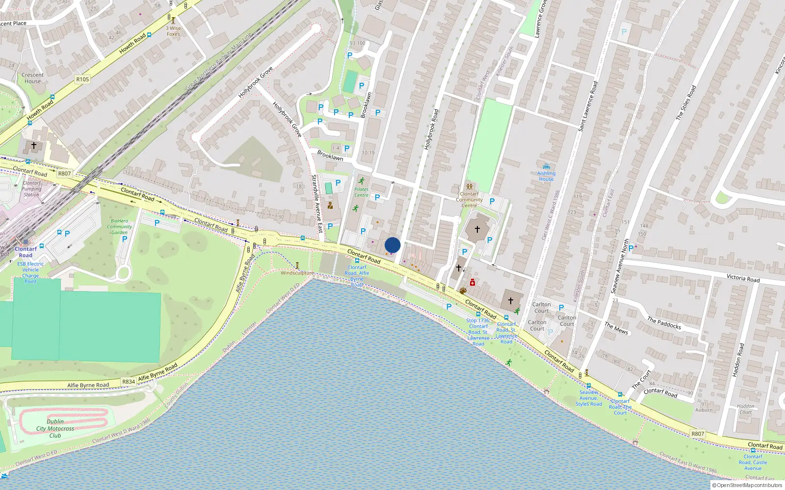 Overhead map showing the location of 1 Seaview, Hollybrook Road, Clontarf Dublin 3