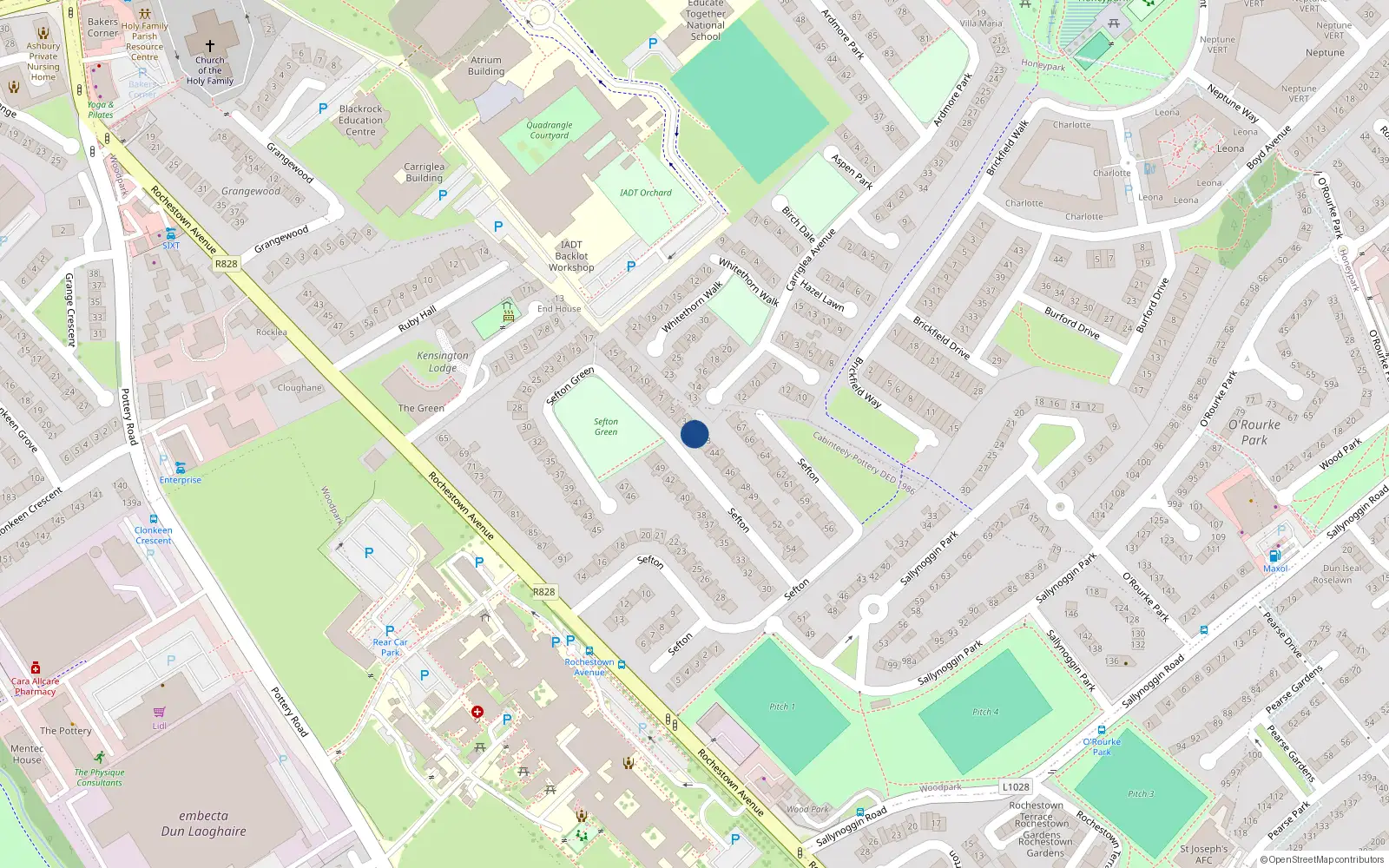 Overhead map showing the location of 1 Sefton Green, Rochestown Avenue, Dun Laoghaire