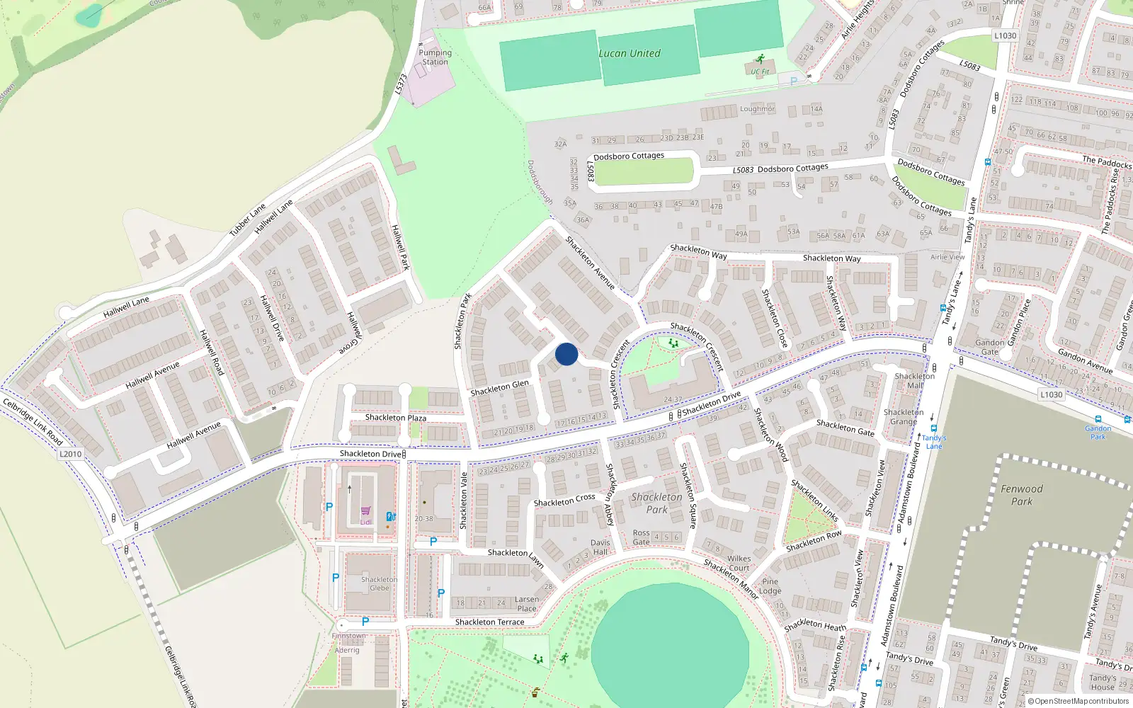 Overhead map showing the location of 1 Shackleton Glen, Lucan