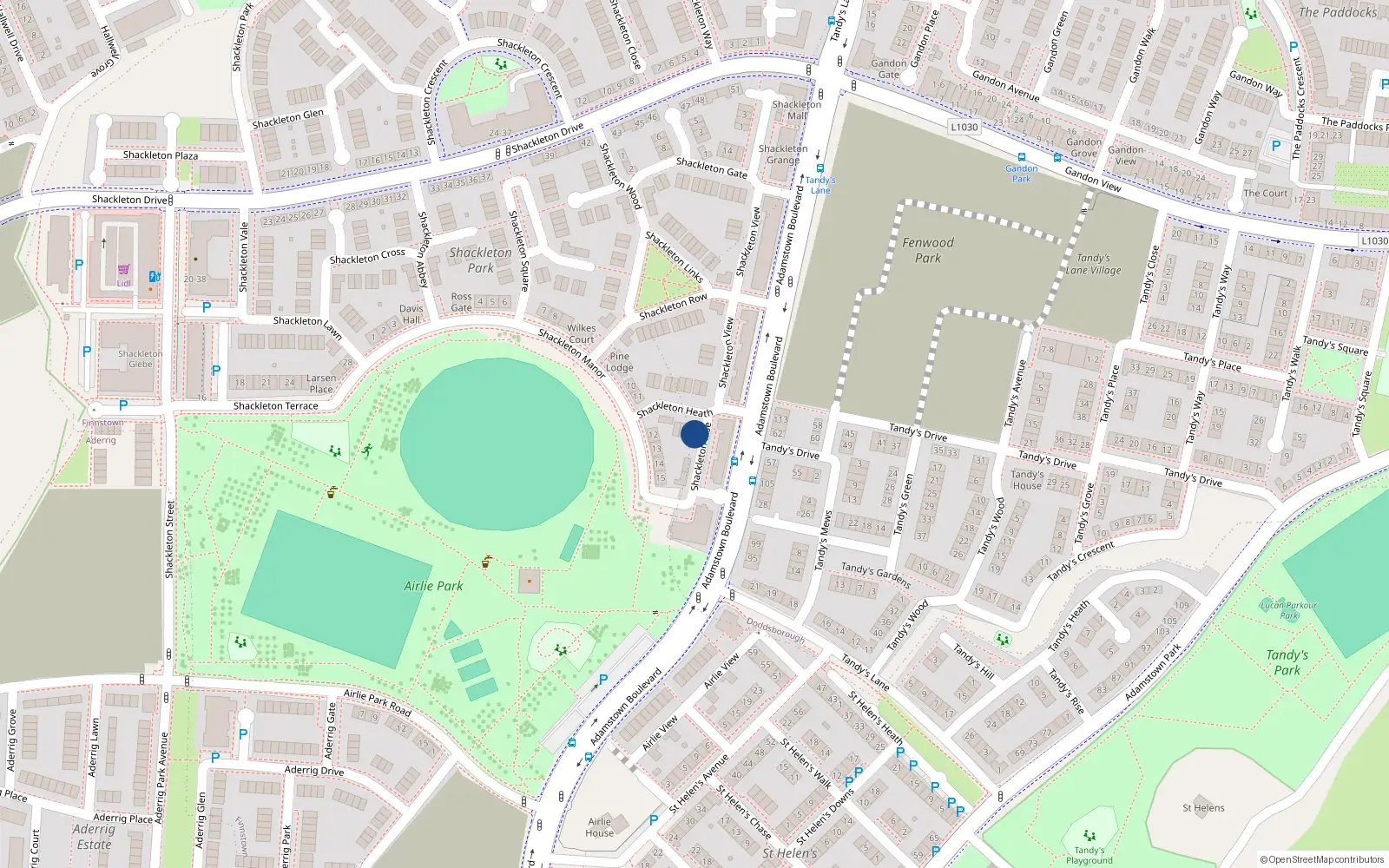 Overhead map showing the location of 1 Shackleton Heath, Shackleton Park, Lucan
