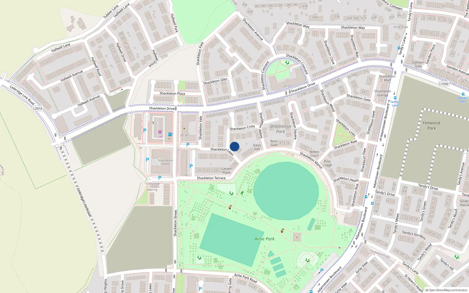 Overhead map showing the location of 1 Shackleton Lawn, Lucan