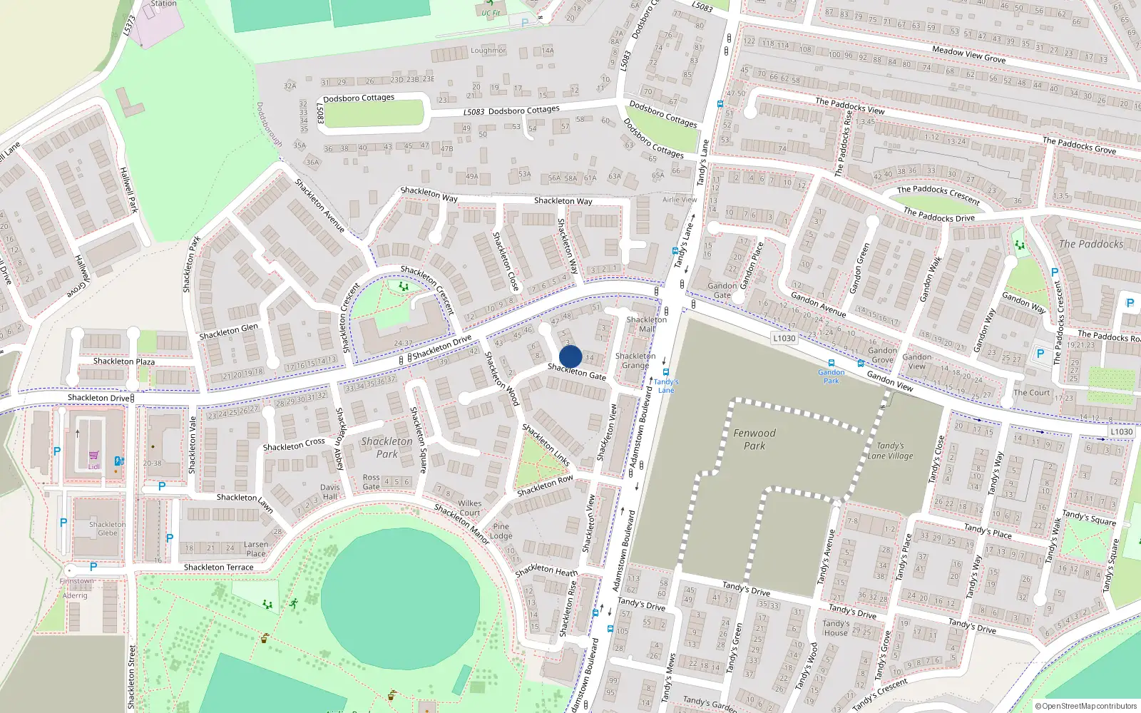 Overhead map showing the location of 1 Shackleton Lodge, Finnstown