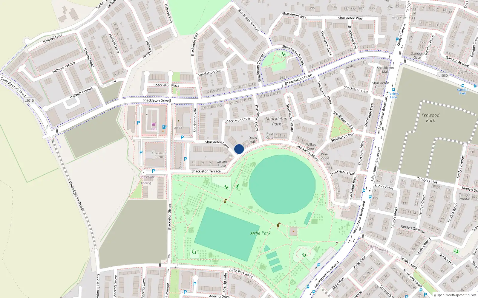 Overhead map showing the location of 1 Shackleton Manor, Shackleton Park, Lucan