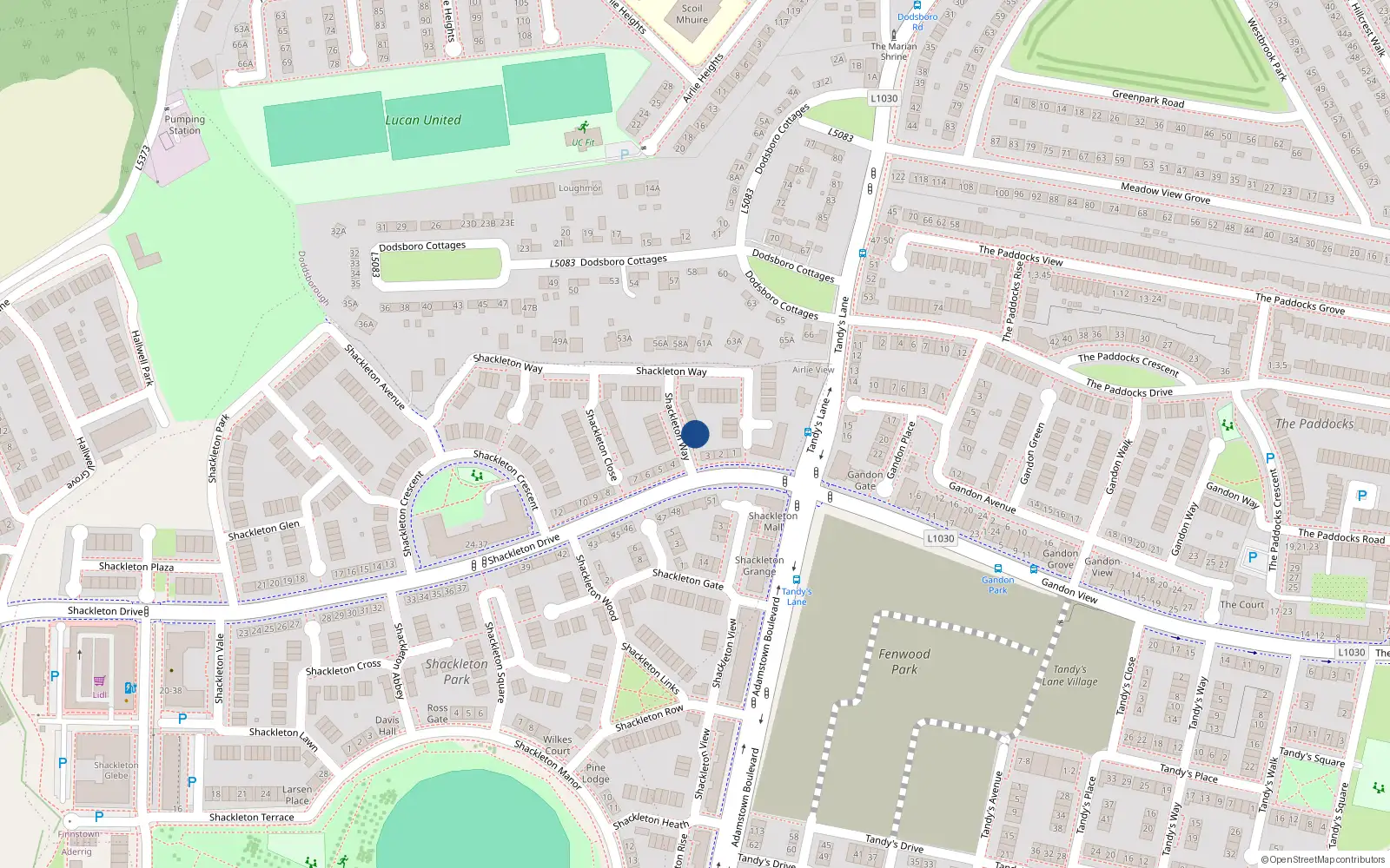 Overhead map showing the location of 1 Shackleton Place, Shackleton Park, Lucan