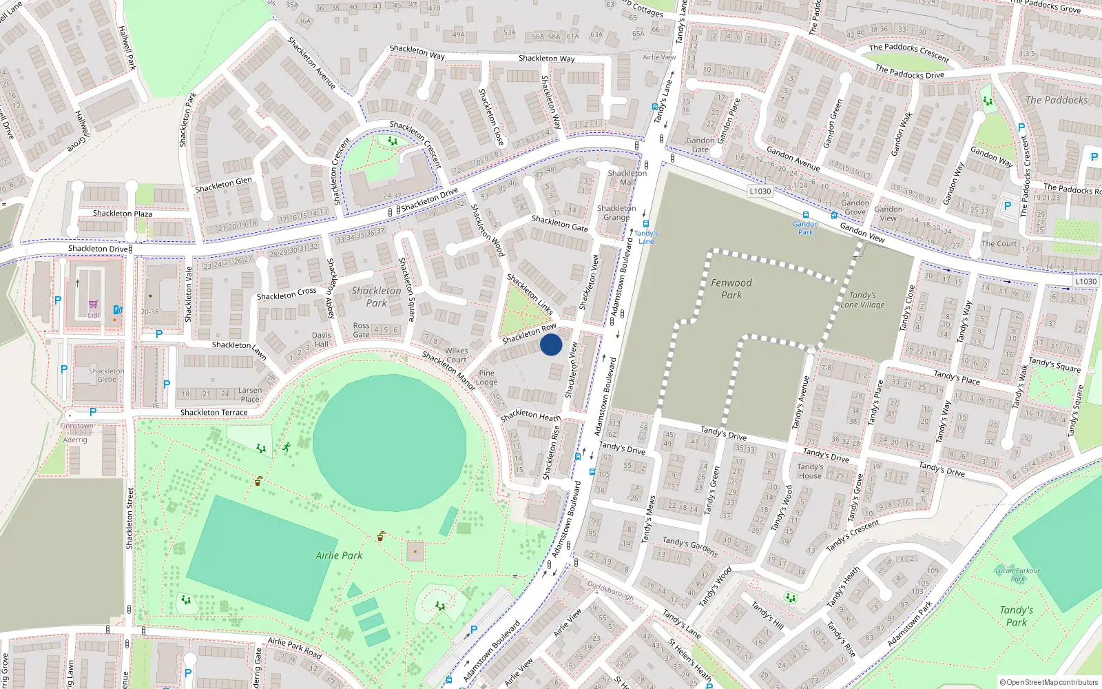Overhead map showing the location of 1 Shackleton Row, Shackleton Park, Lucan