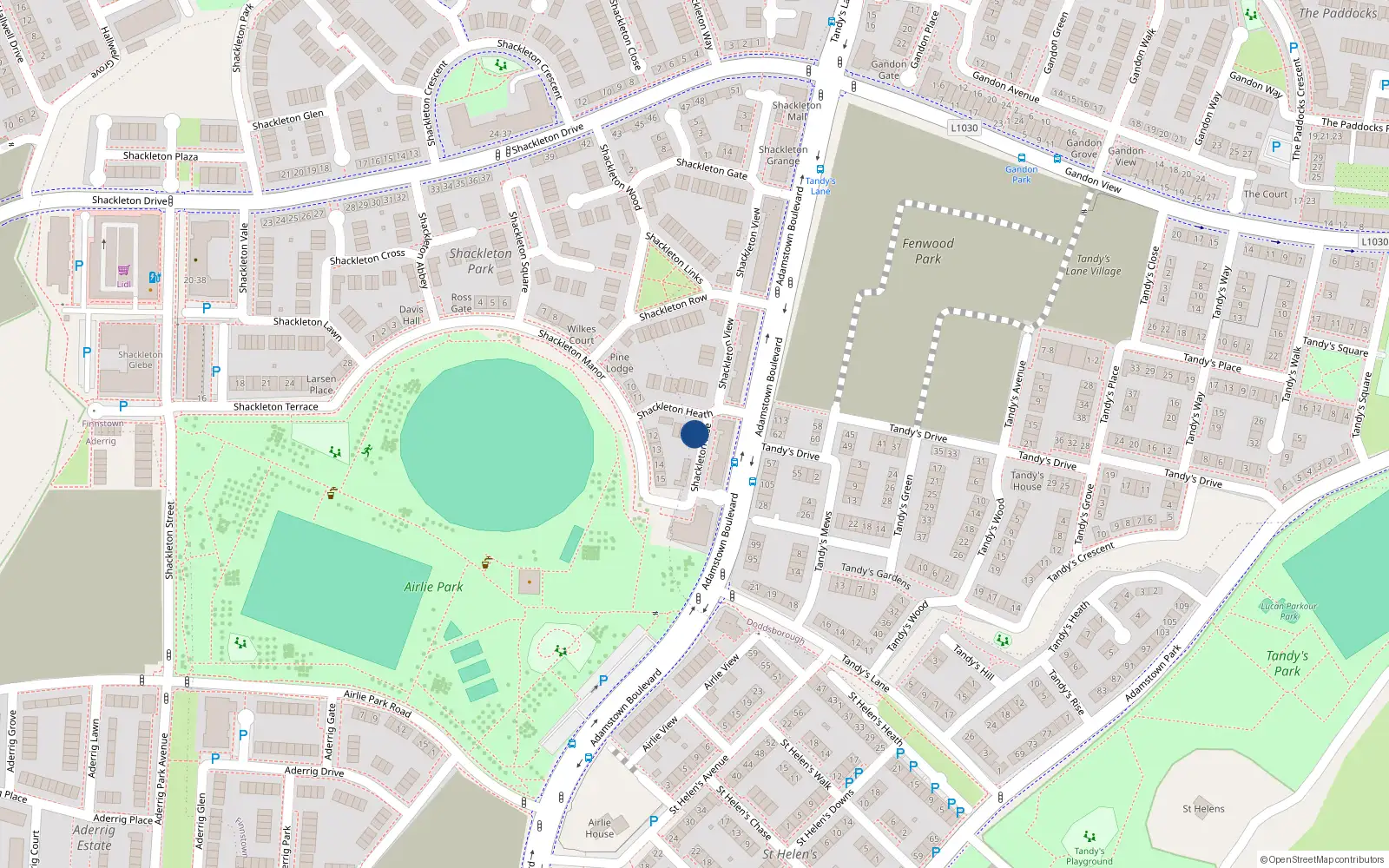Overhead map showing the location of 1 Shackleton Heath, Doddsborough