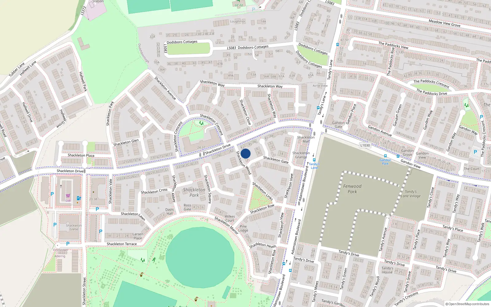Overhead map showing the location of 1, 1 Shackleton Wood, Lucan