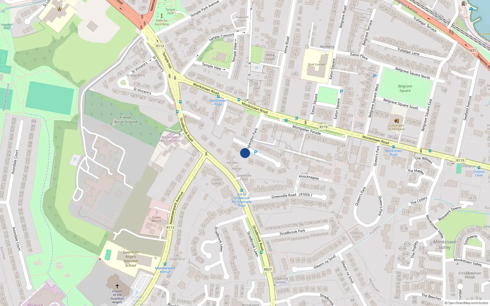 Overhead map showing the location of 1 Shandon Wood, Blackrock
