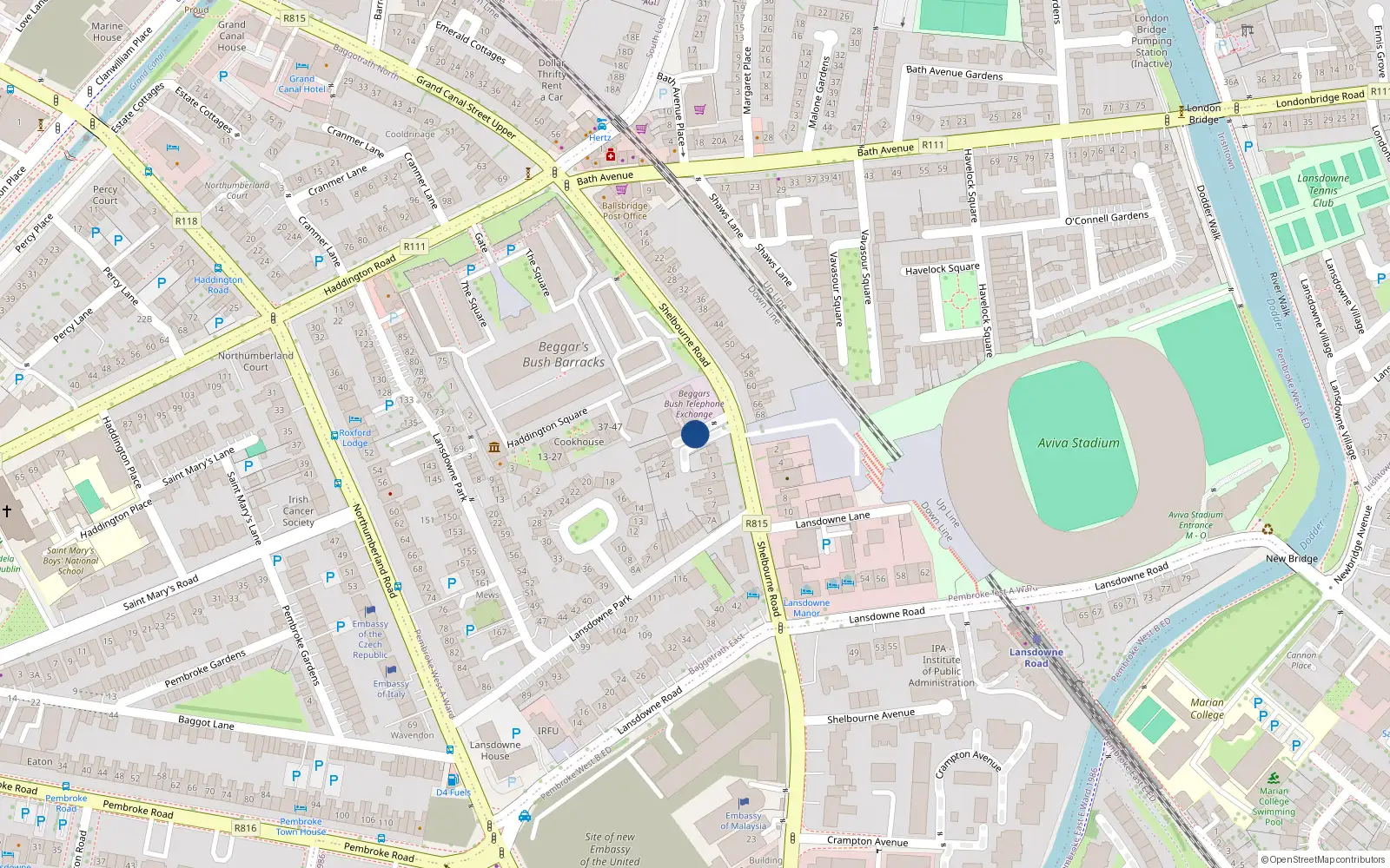 Overhead map showing the location of 1 Shelbourne Place, Dublin 4