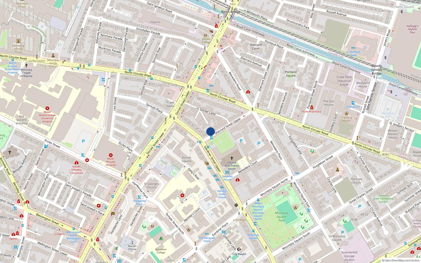 Overhead map showing the location of 1 Sherrard Street Upper, Dublin 1