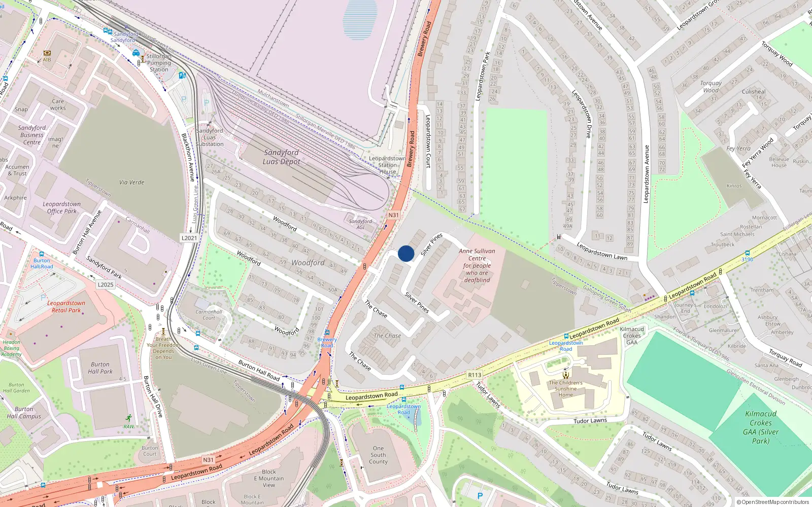 Overhead map showing the location of 1 Silver Pines, Stillorgan