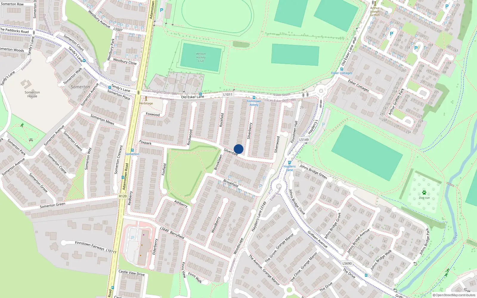Overhead map showing the location of 1 Silverberry, Finnstown Abbey, Lucan