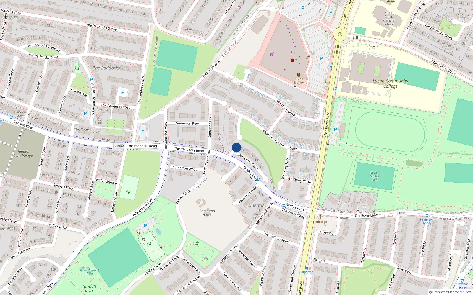 Overhead map showing the location of 1 Somerton Court, Lucan