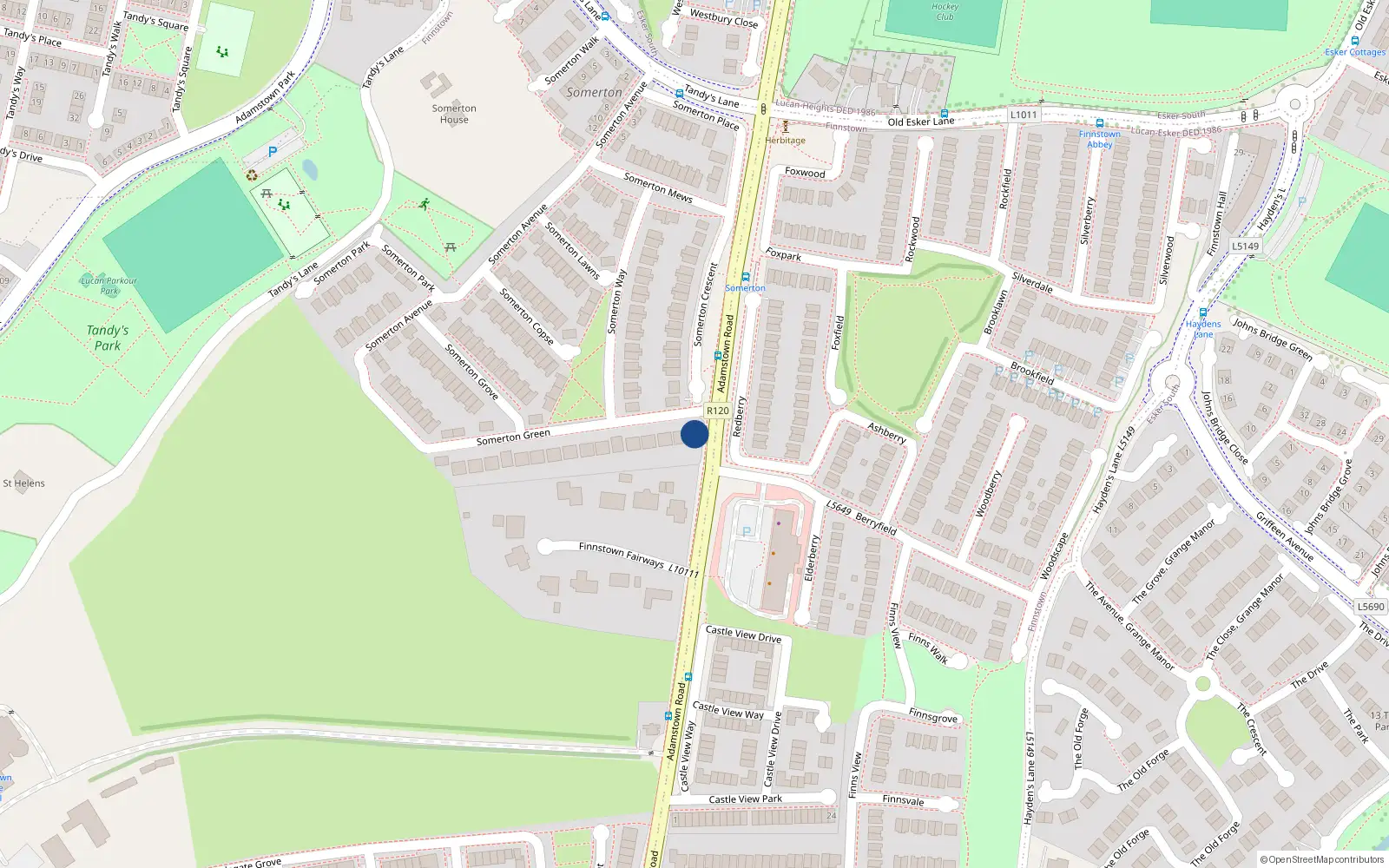 Overhead map showing the location of 1 Somerton Green, Lucan