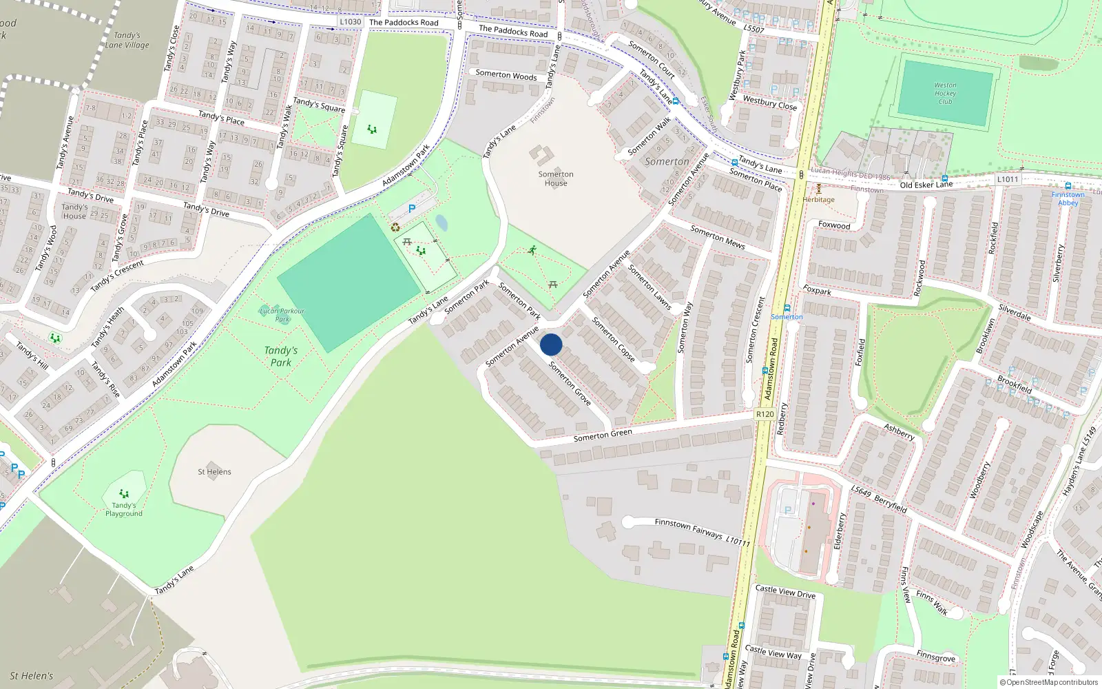 Overhead map showing the location of 1 Somerton Grove, Lucan