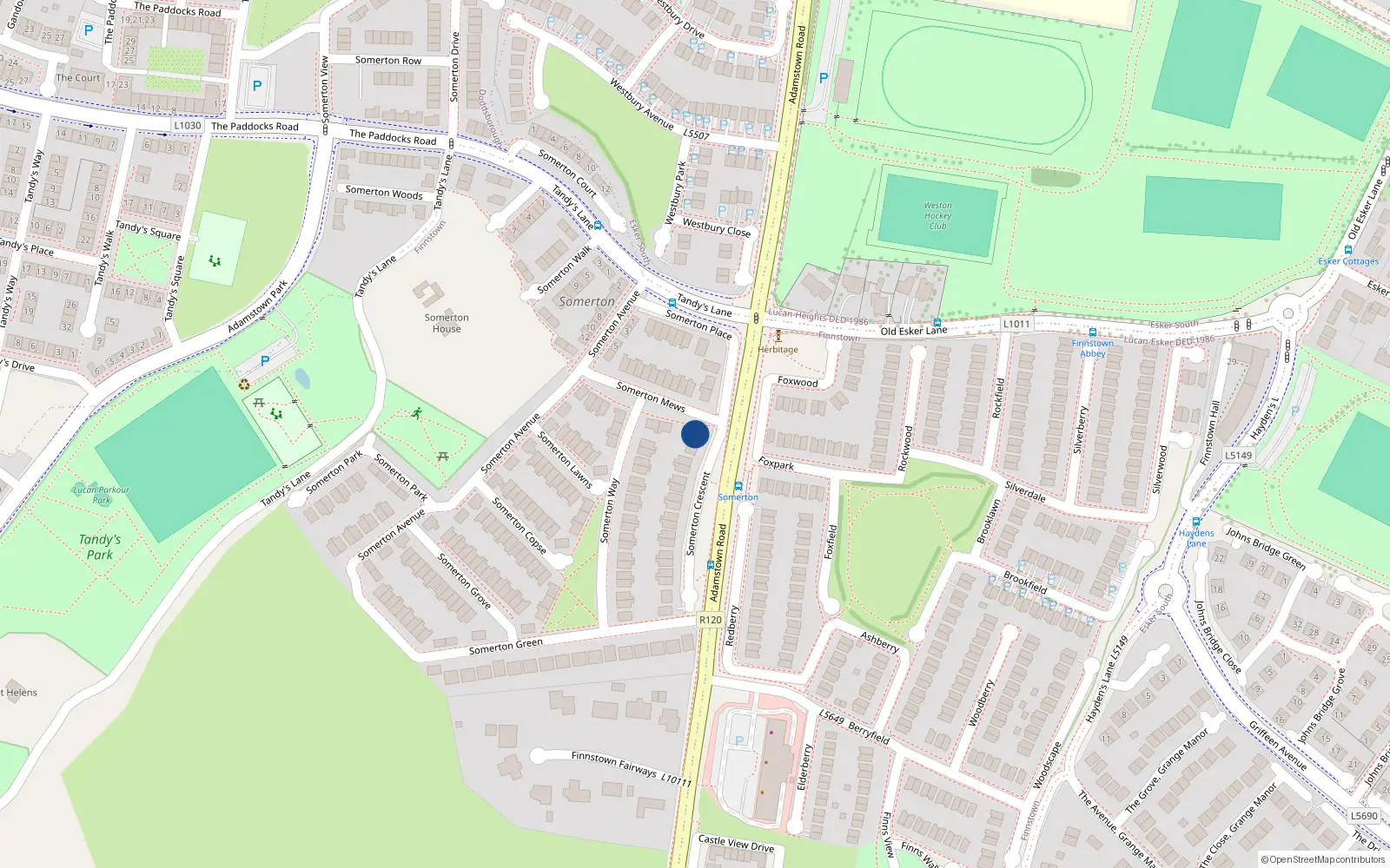Overhead map showing the location of 1 Somerton Mews, Lucan