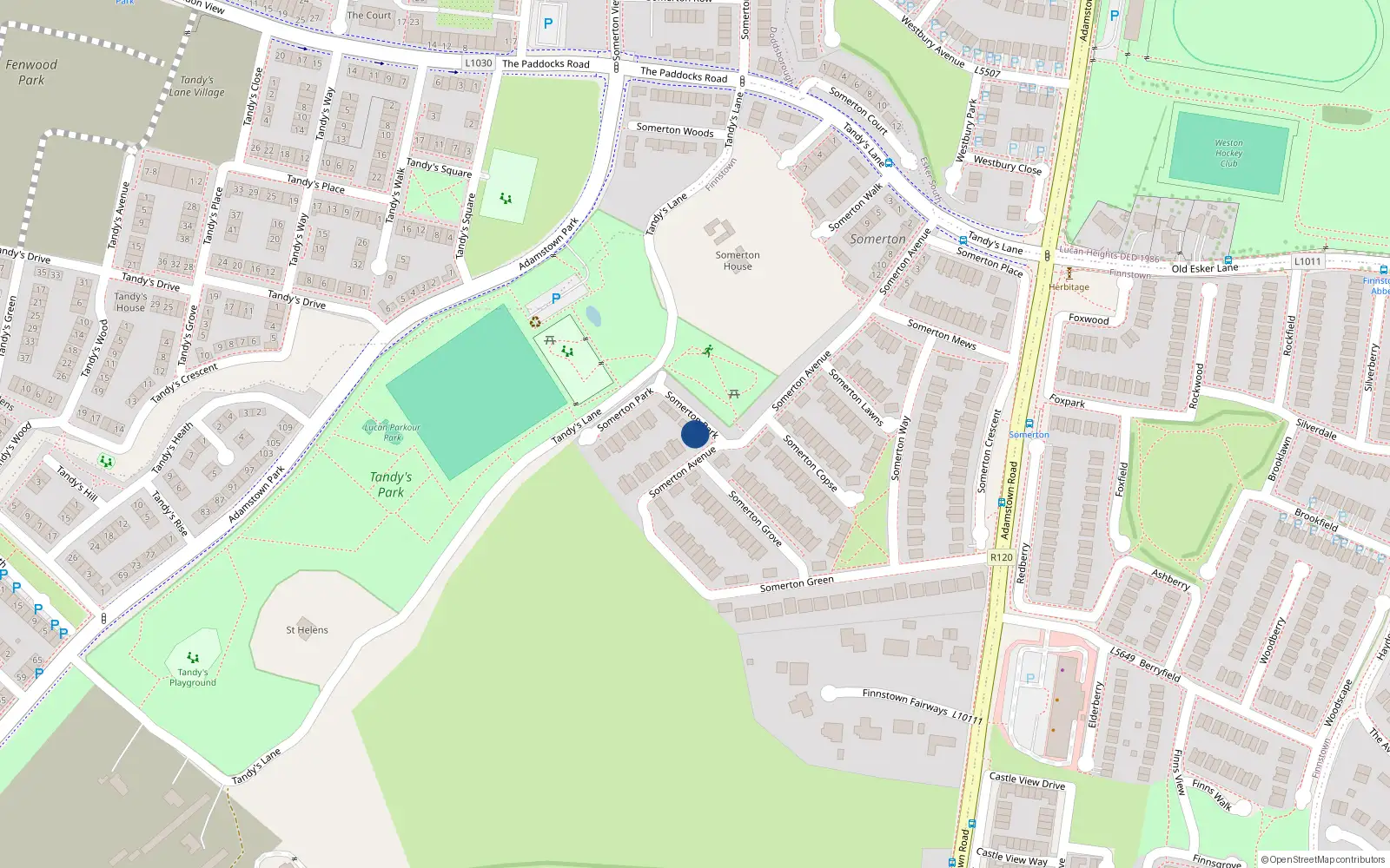 Overhead map showing the location of 1 Somerton Park, Lucan