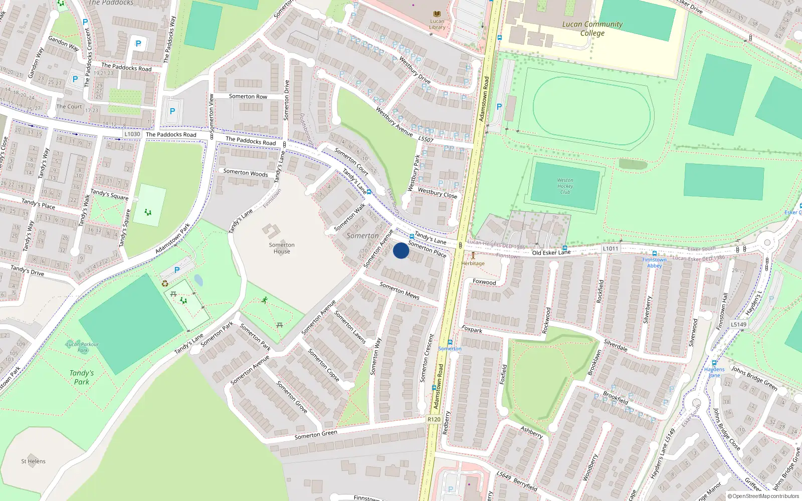 Overhead map showing the location of 1 Somerton Place, Lucan
