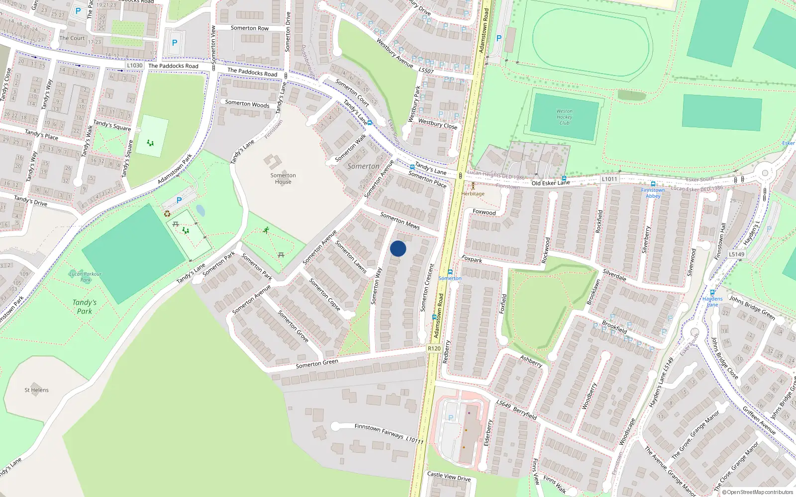 Overhead map showing the location of 1 Somerton Way, Lucan