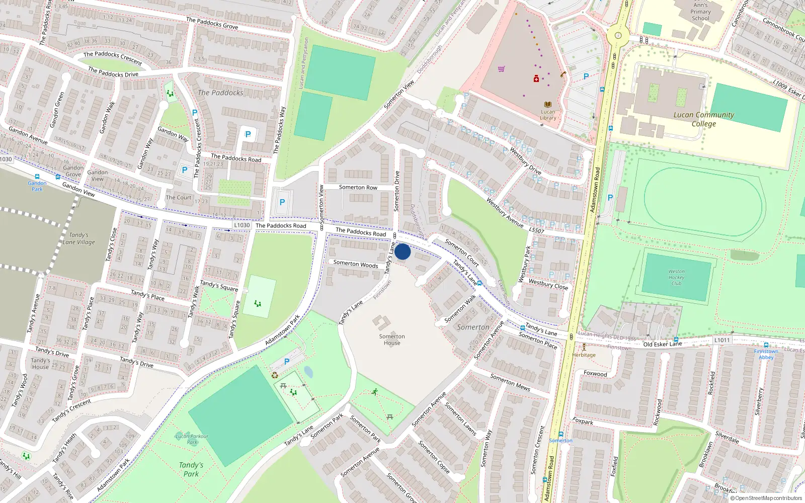 Overhead map showing the location of 1 Somerton Woods, Lucan