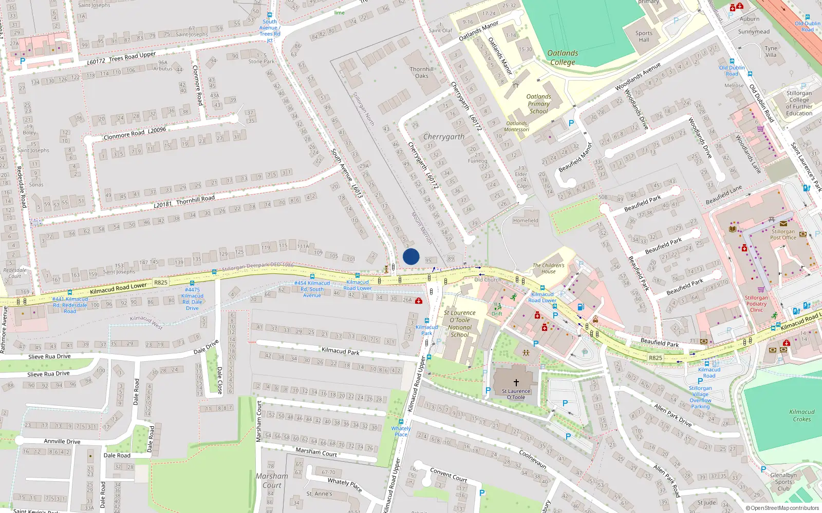 Overhead map showing the location of 1 South Avenue, Mount Merrion, Dublin