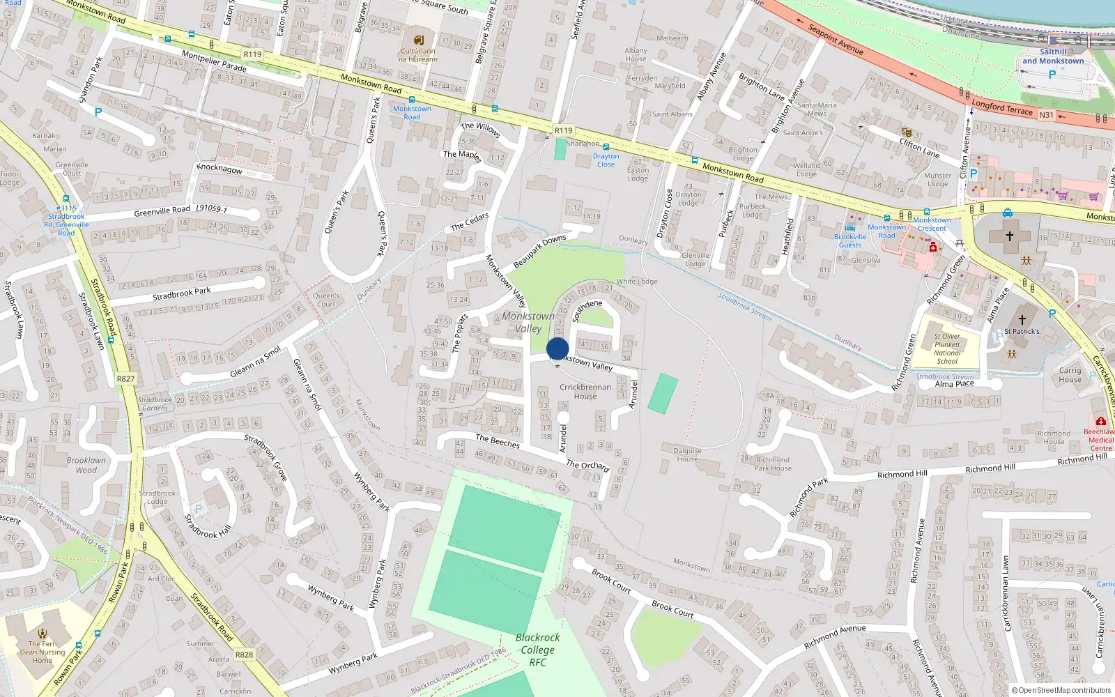 Overhead map showing the location of 1 Southdene, Monkstown Valley, Monkstown
