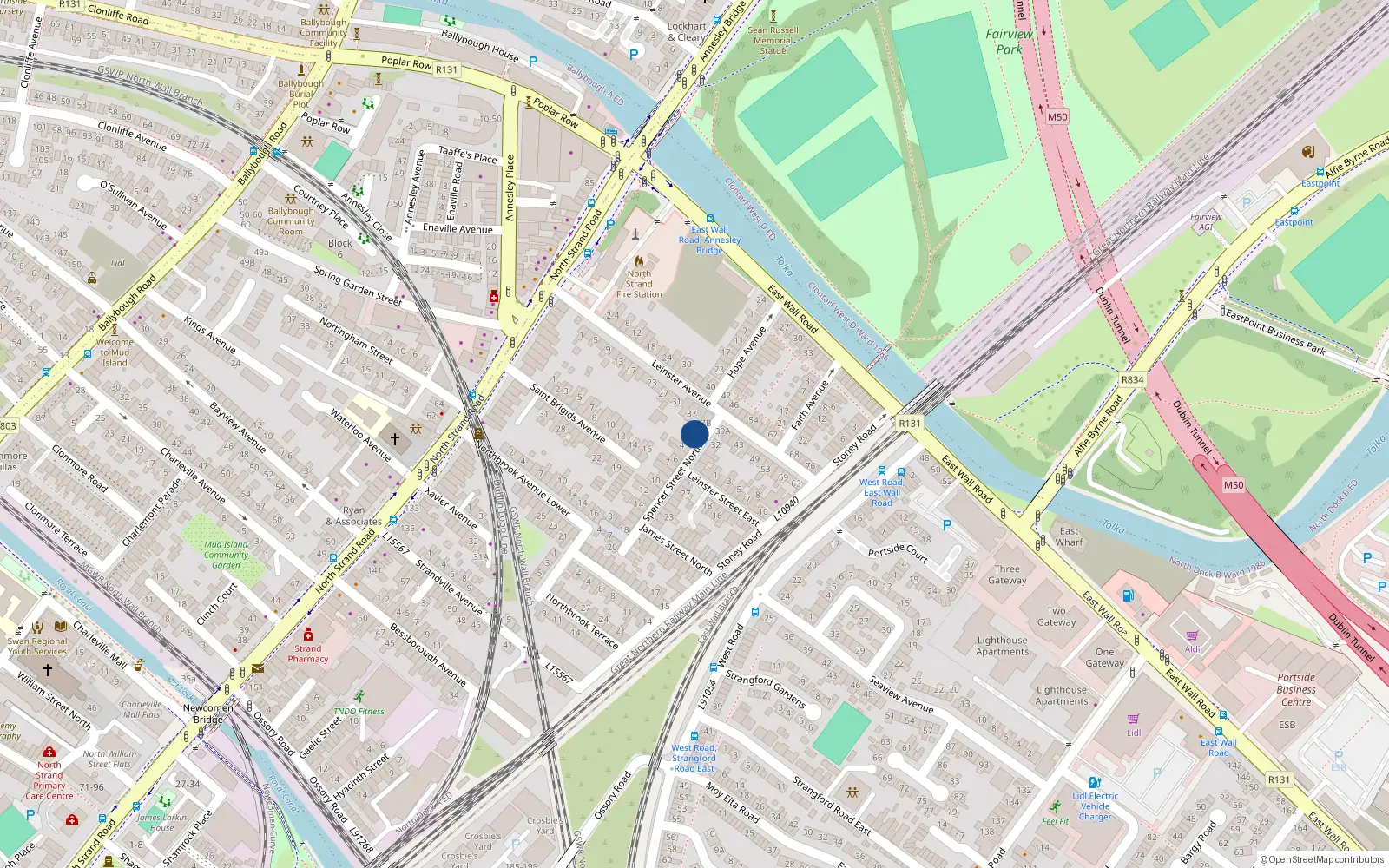Overhead map showing the location of 1 Spencer Street North, North Strand, Dublin 3