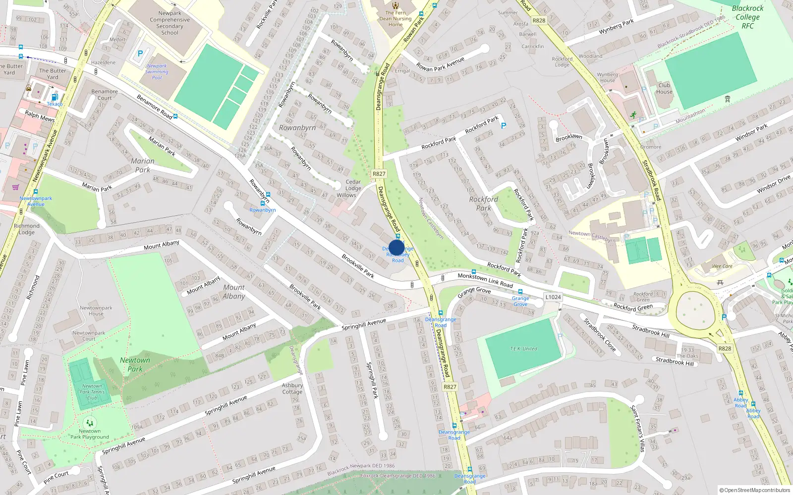 Overhead map showing the location of 1 Springhill Cottages, Deans Grange Road, Blackrock