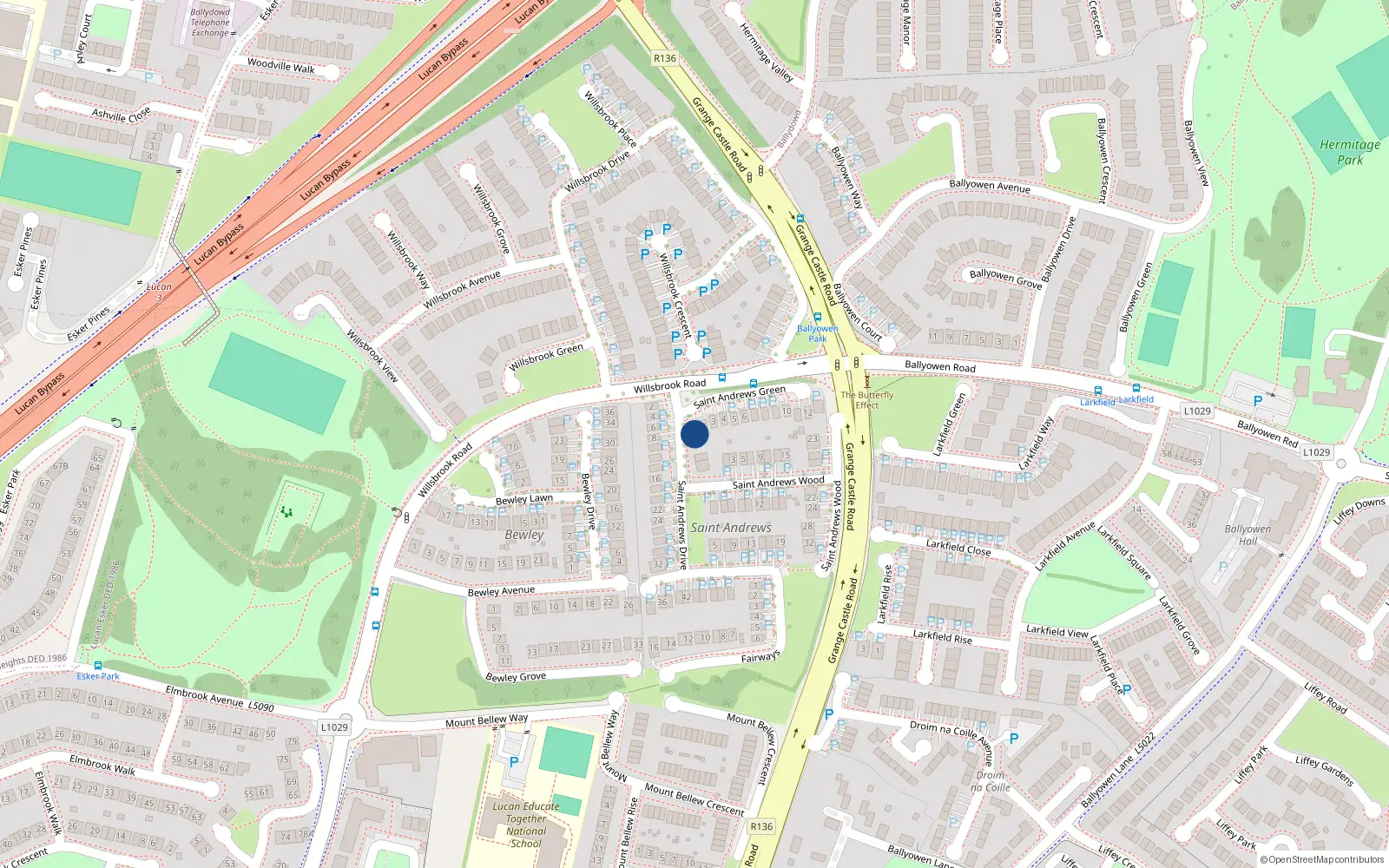 Overhead map showing the location of 1 St Andrews Green, Fairways, Lucan