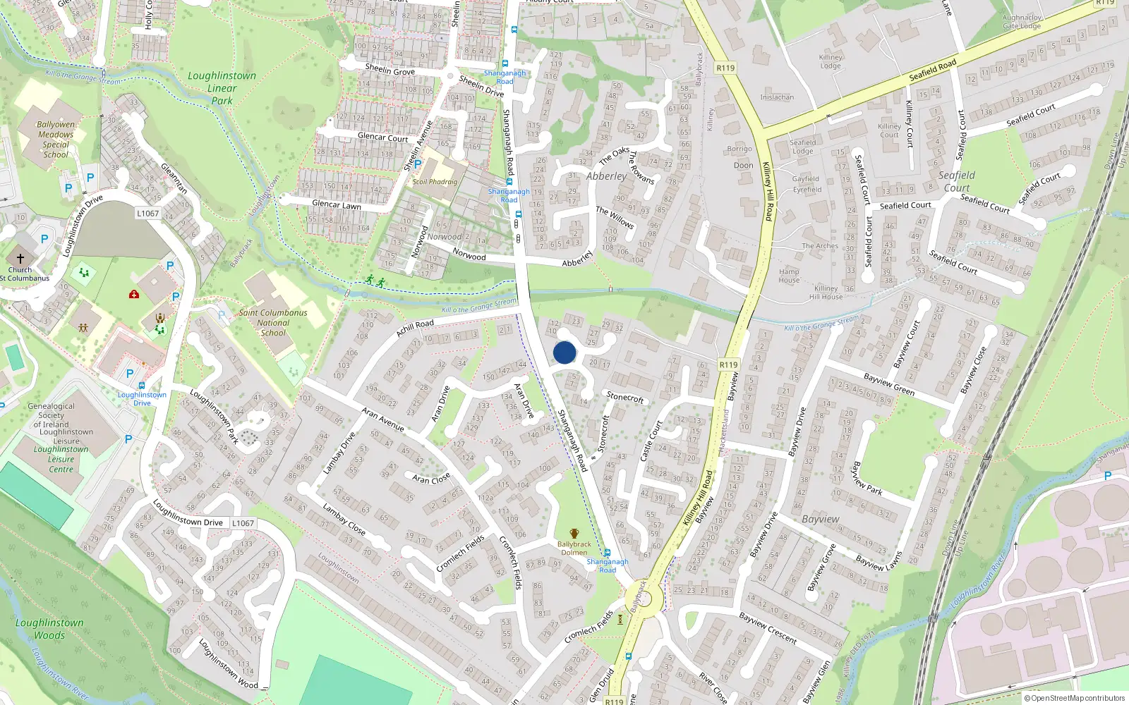 Overhead map showing the location of 1 St Aubyns Court, Shanganagh Road, Killiney