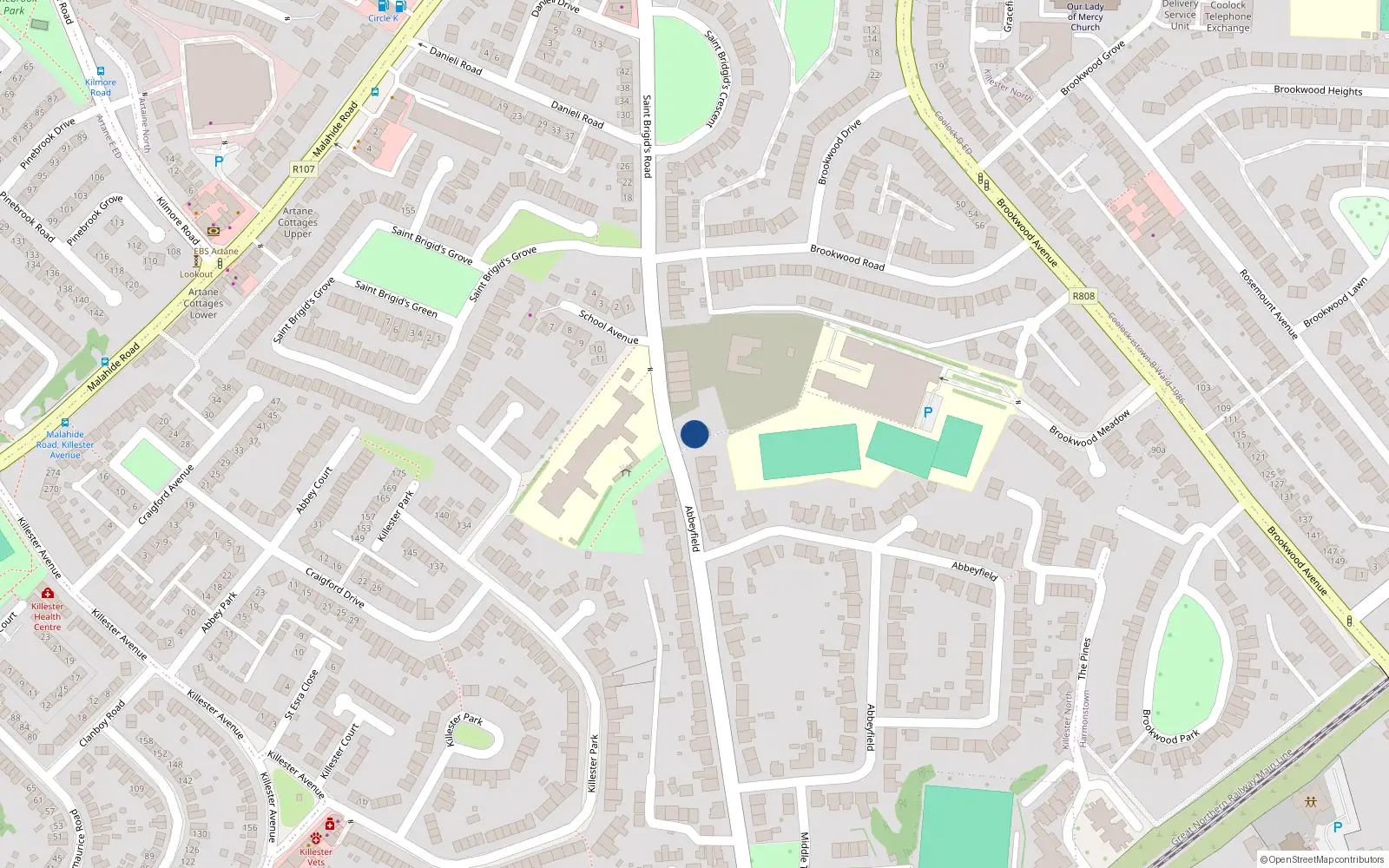 Overhead map showing the location of 1 St Brigids Road, Artane, Dublin 5