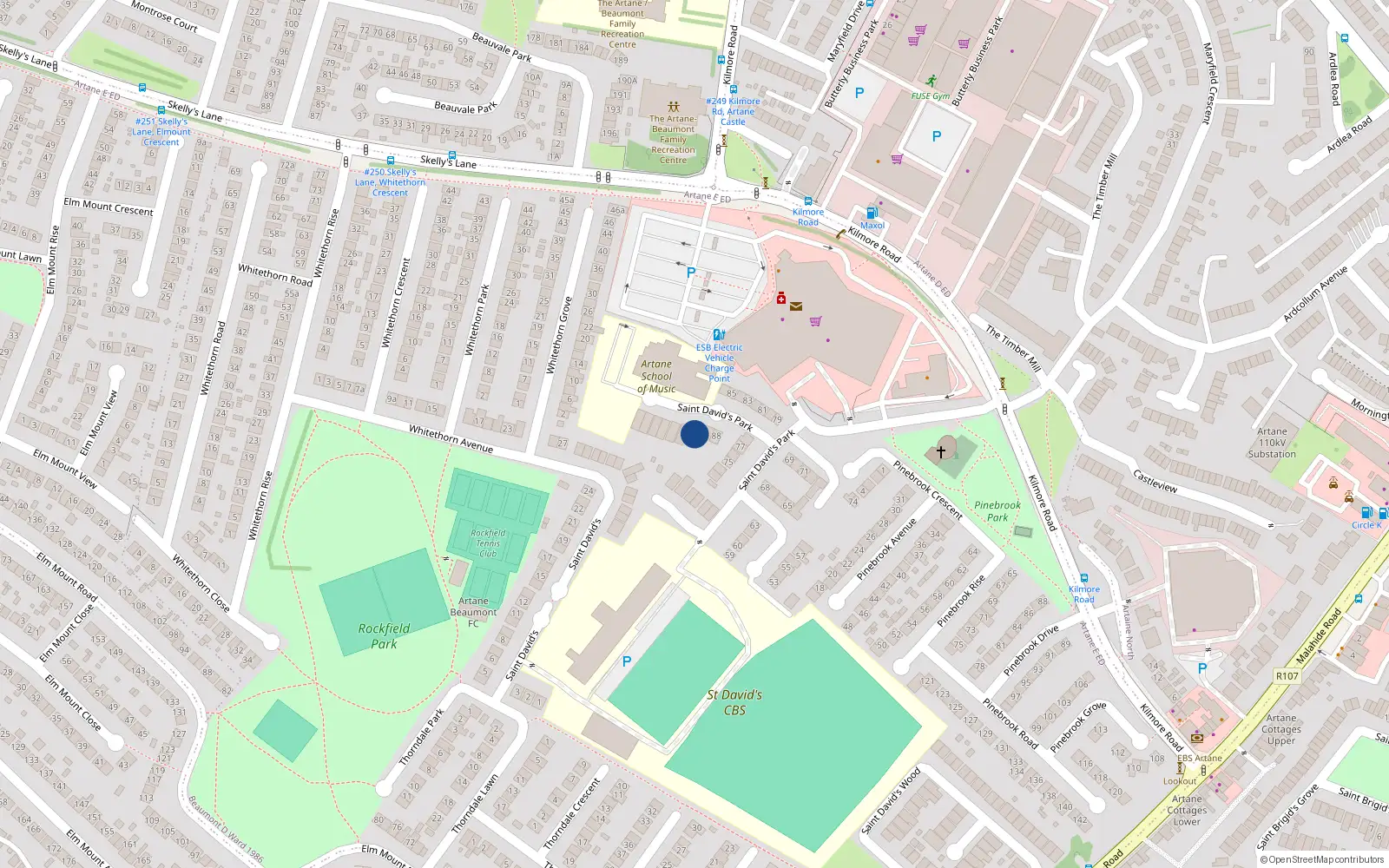 Overhead map showing the location of 1 St Davids Grove, Artane, Dublin 5