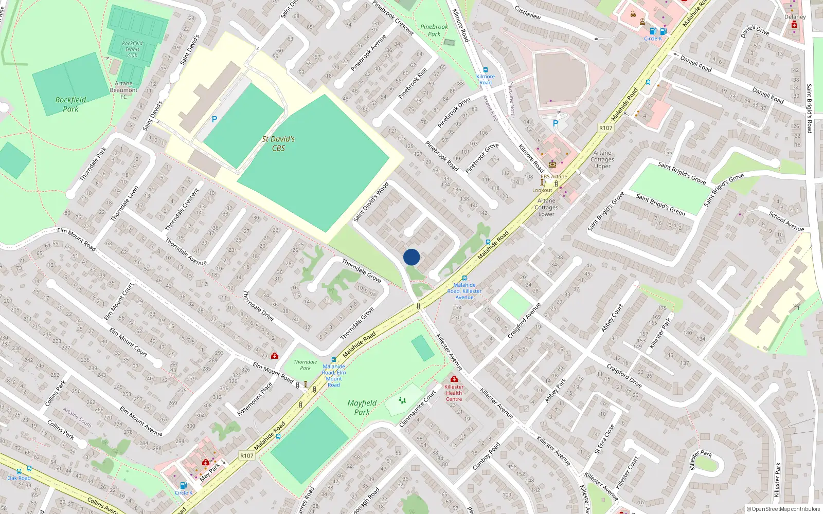 Overhead map showing the location of 1 St Davids Wood, Malahide Road, Artane
