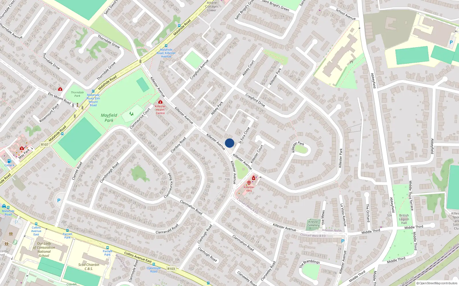 Overhead map showing the location of 1 St Esra Close, Killester Avenue, Dublin 5