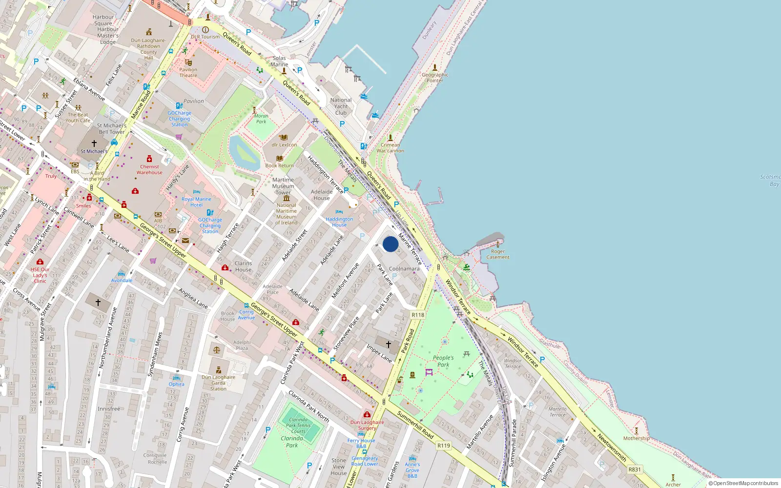 Overhead map showing the location of 1 St Floor, 2 Marine Terrace, Dun Laoghaire