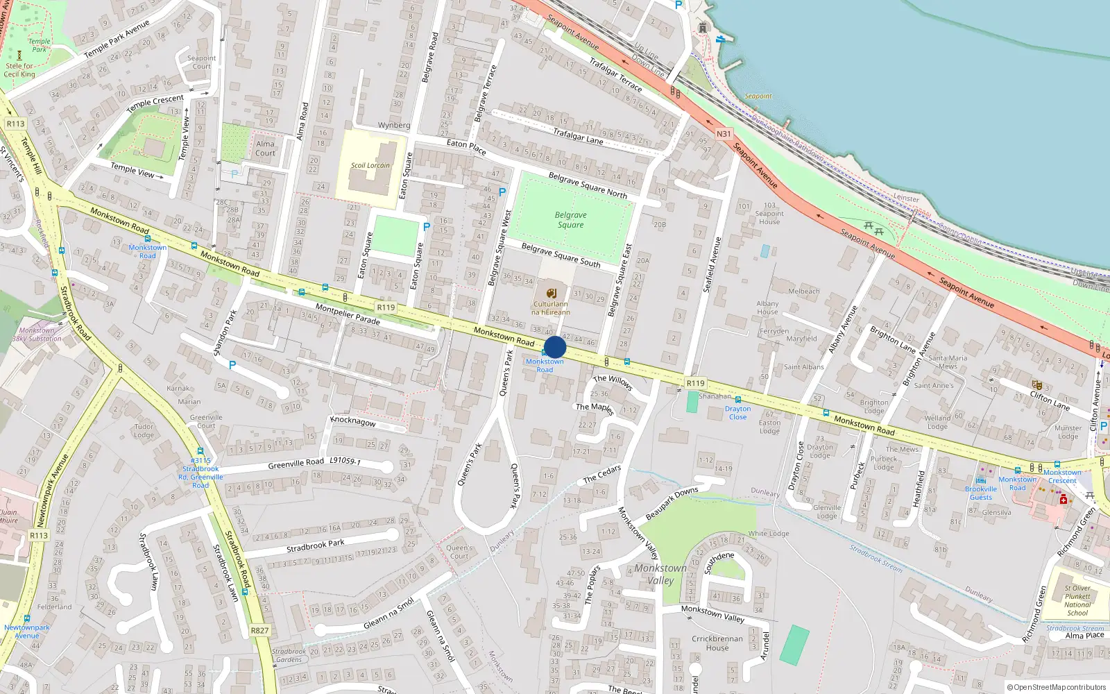 Overhead map showing the location of 1 St Grellans Court, Monkstown Road, Monkstown