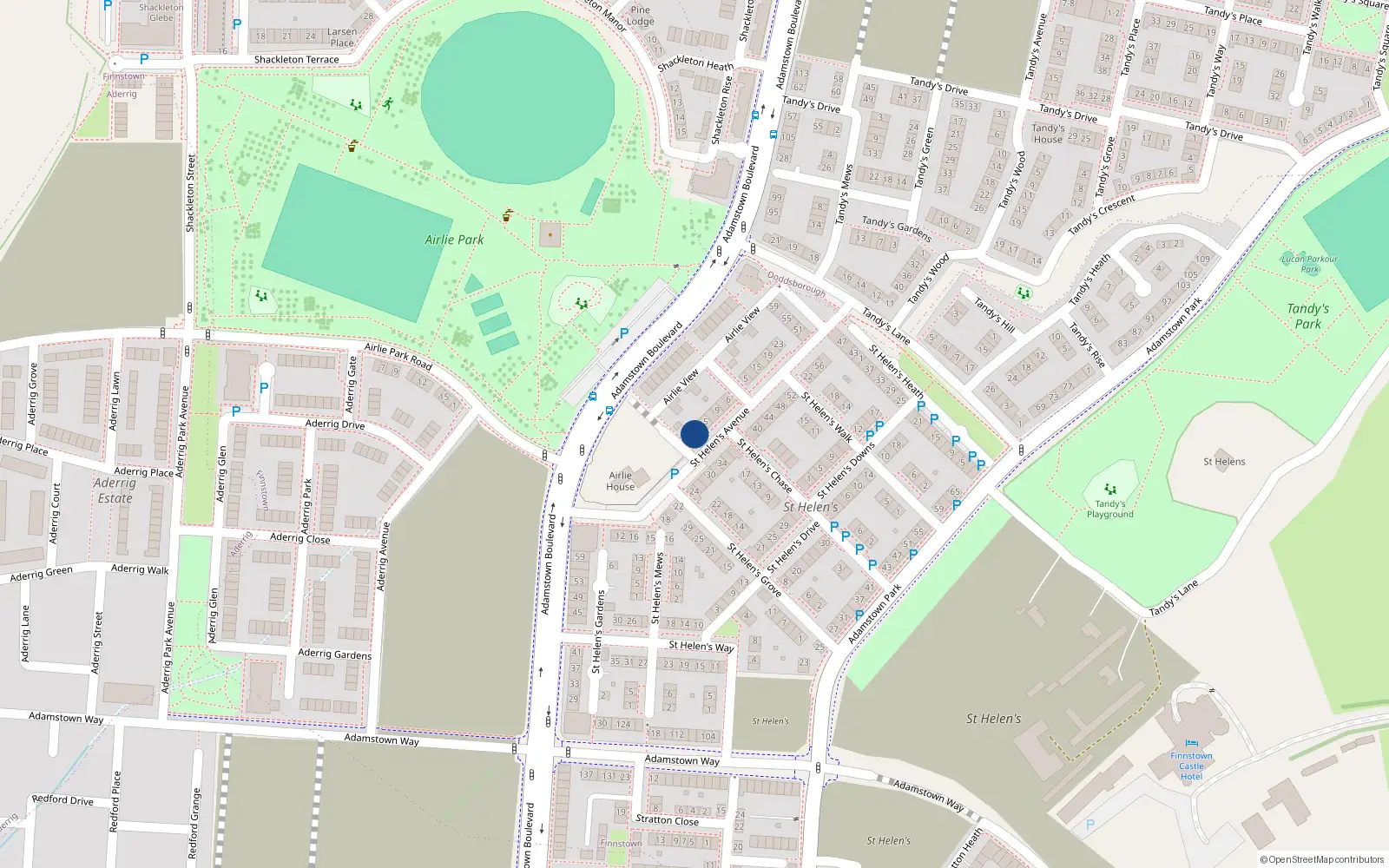 Overhead map showing the location of 1 Saint Helen's Avenue, Lucan