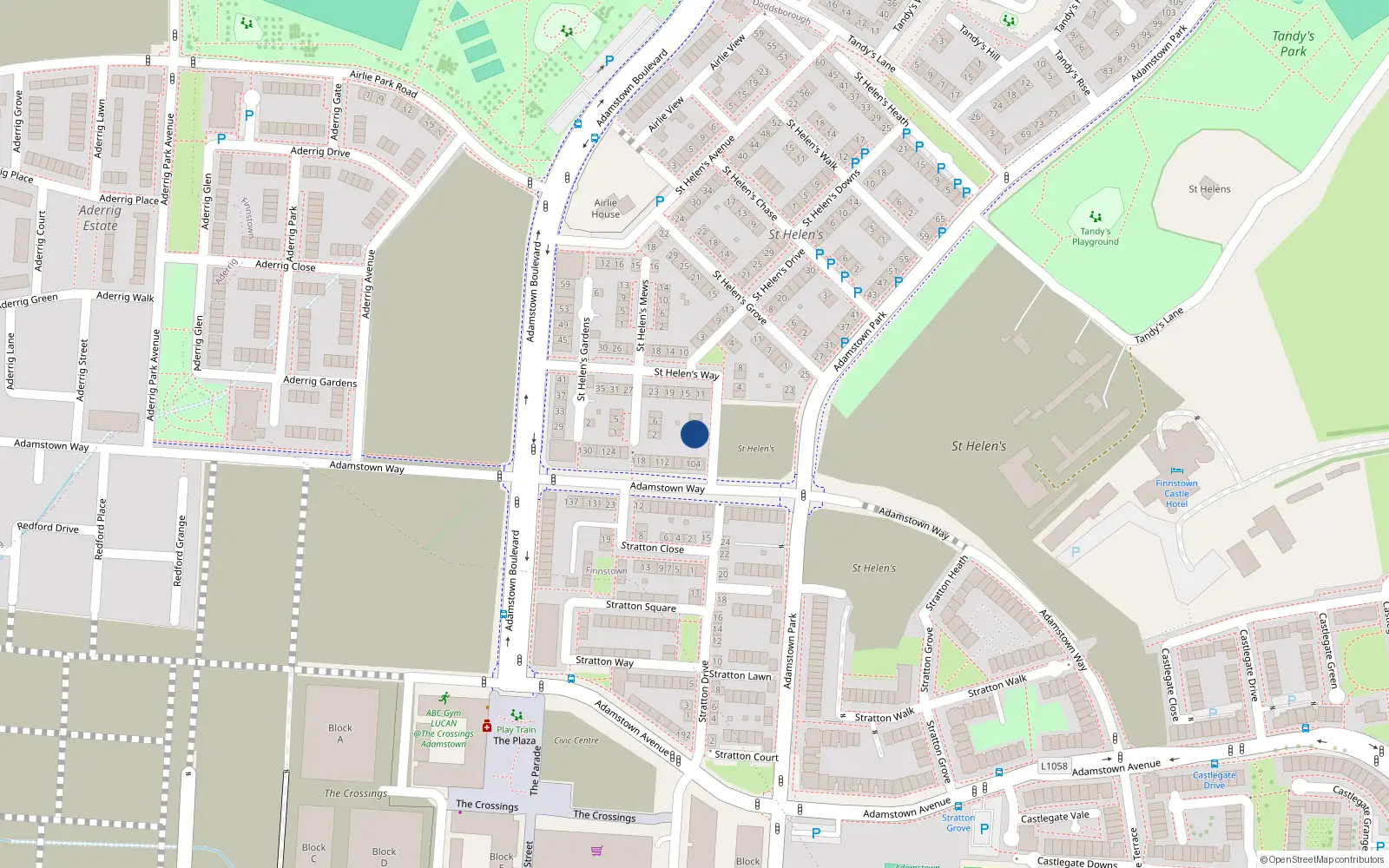 Overhead map showing the location of 1 Saint Helens Way, Lucan