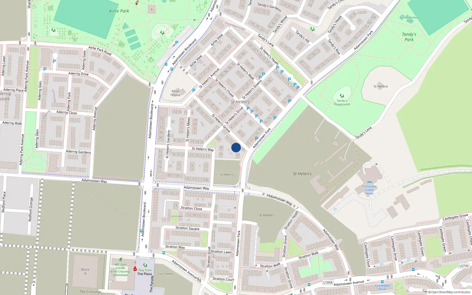 Overhead map showing the location of 1 Saint Helen's Grove, Lucan