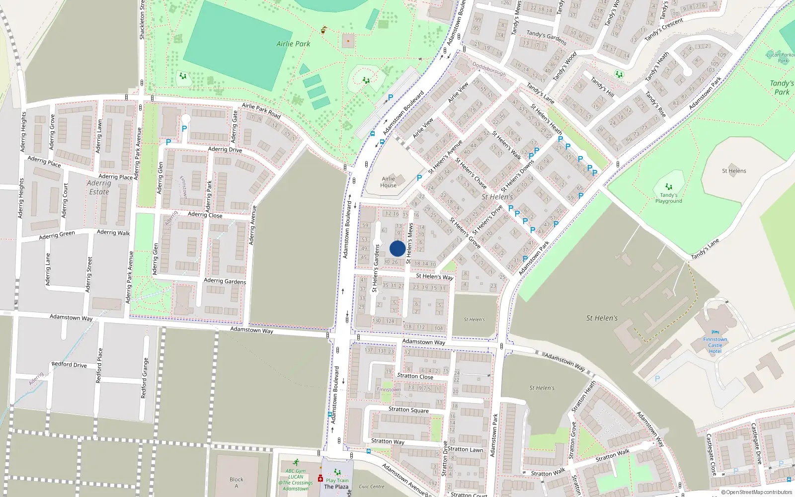 Overhead map showing the location of 1 Saint Helens Mews, Lucan