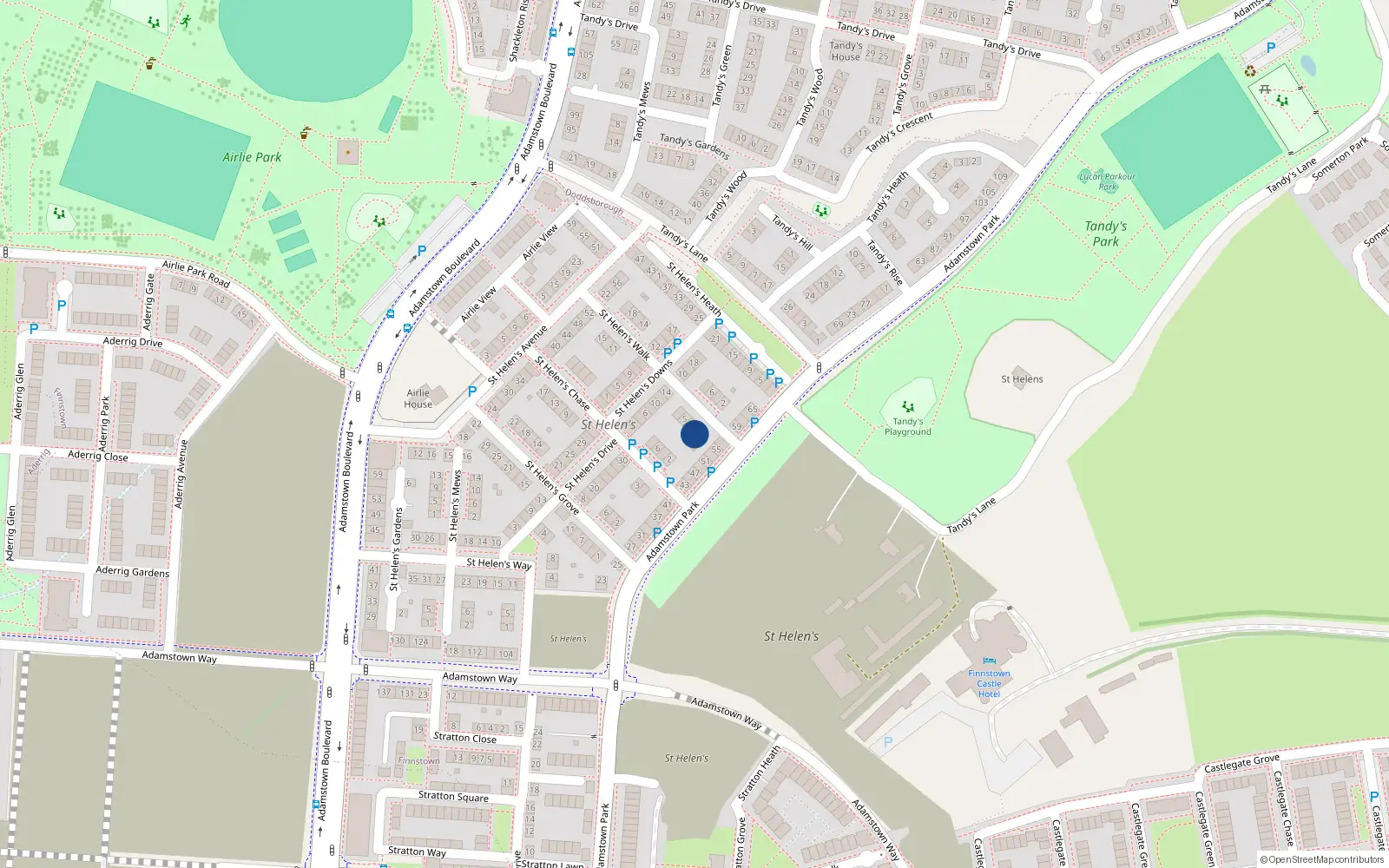 Overhead map showing the location of 1 Saint Helen's Walk, Lucan