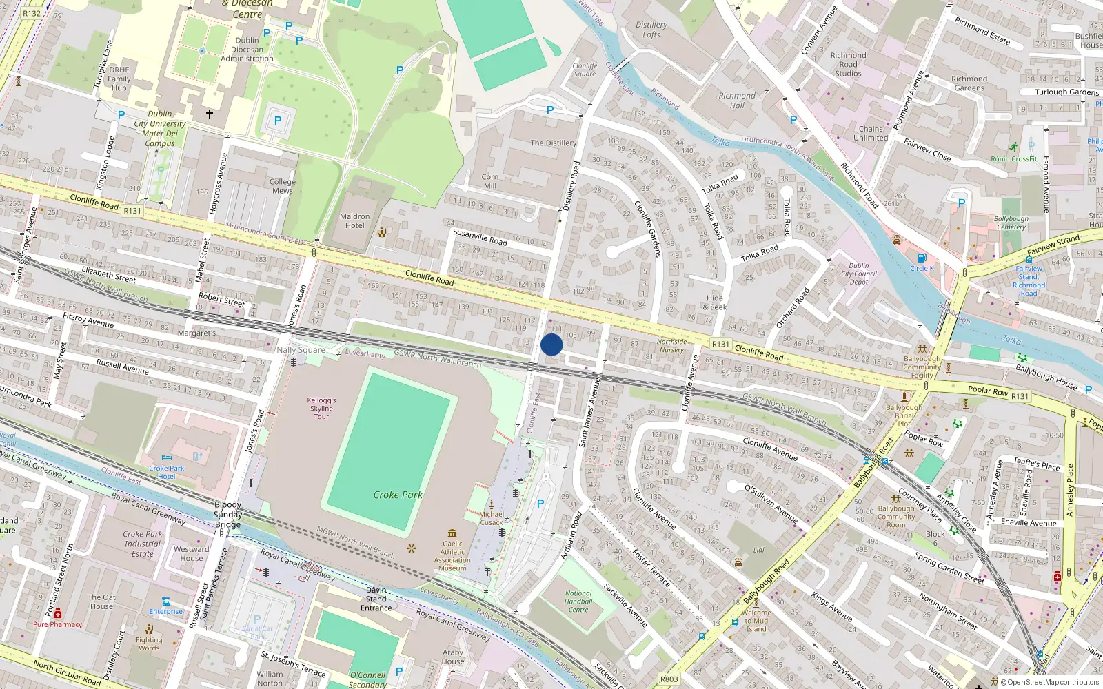 Overhead map showing the location of 1 St Josephs Avenue, Clonliffe Road, Dublin 3