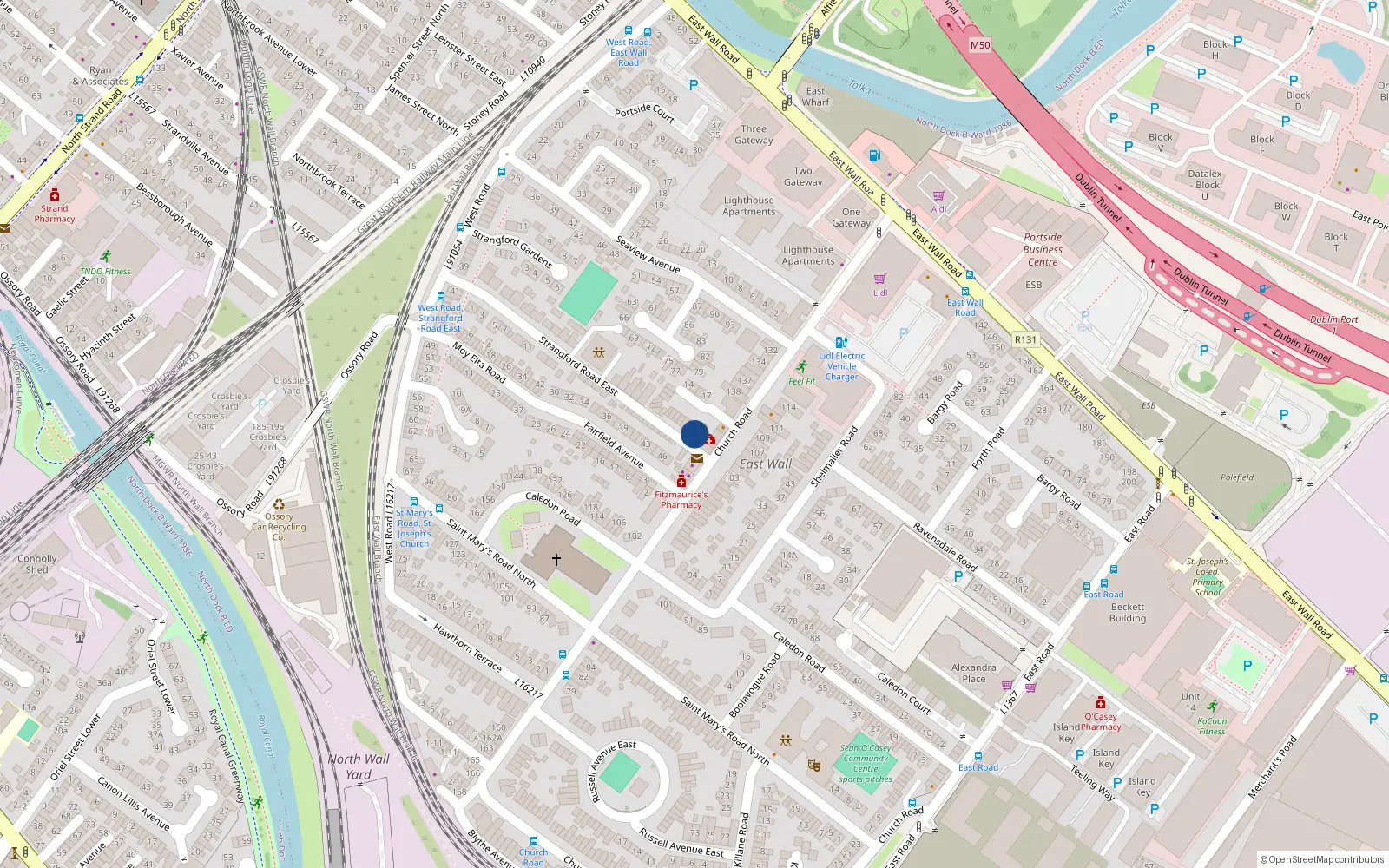 Overhead map showing the location of 1 Saint Mura's Terrace, Dublin 3