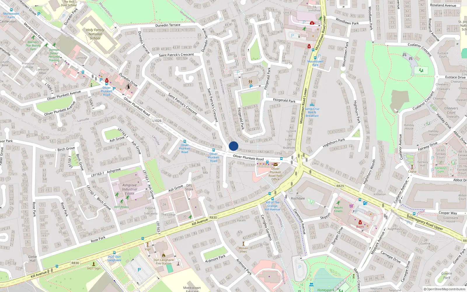 Overhead map showing the location of 1 St Patricks Crescent, Dun Laoghaire, Dublin