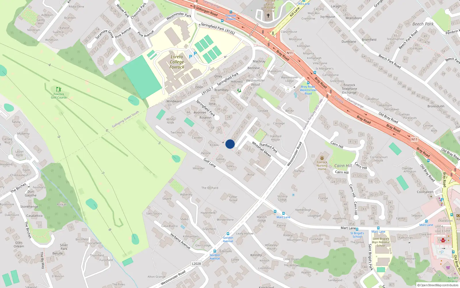Overhead map showing the location of 1 Stanford Park, Dublin 18