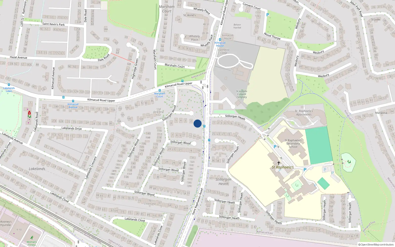 Overhead map showing the location of 1 Stillorgan Wood, Dublin