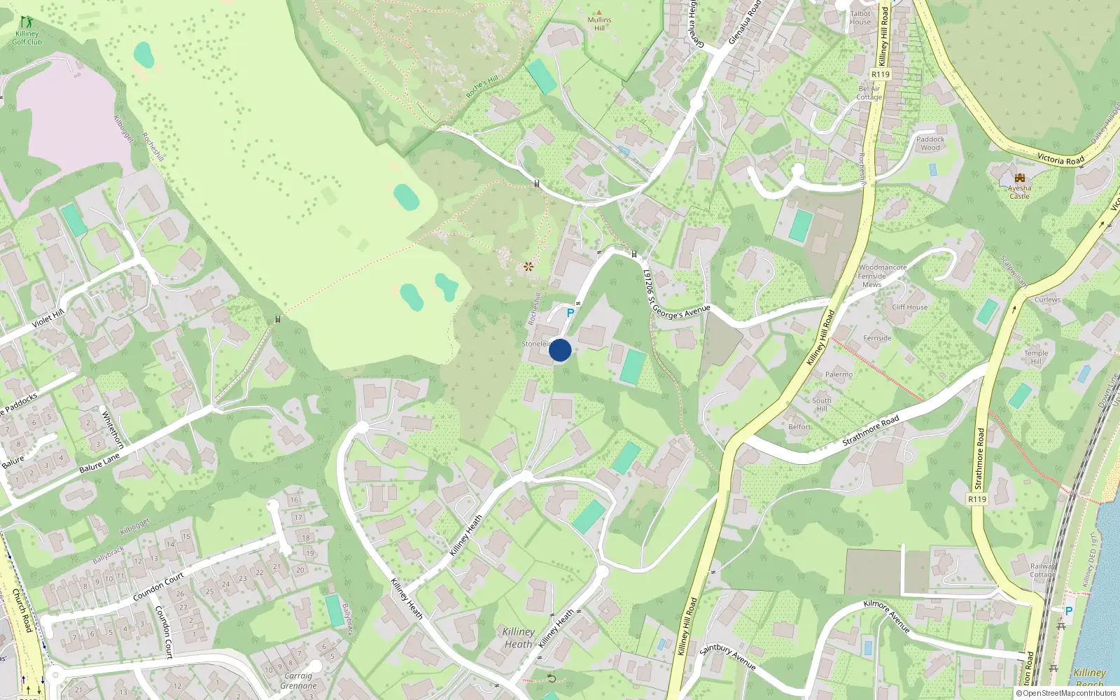 Overhead map showing the location of 1 Stoneleigh, St. Georges Avenue, Killiney