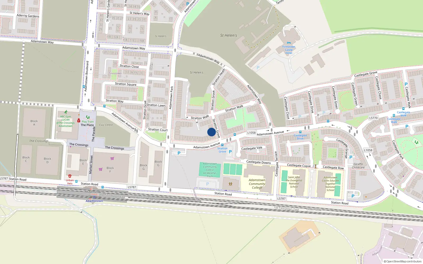 Overhead map showing the location of 1 Stratton Grove, Lucan