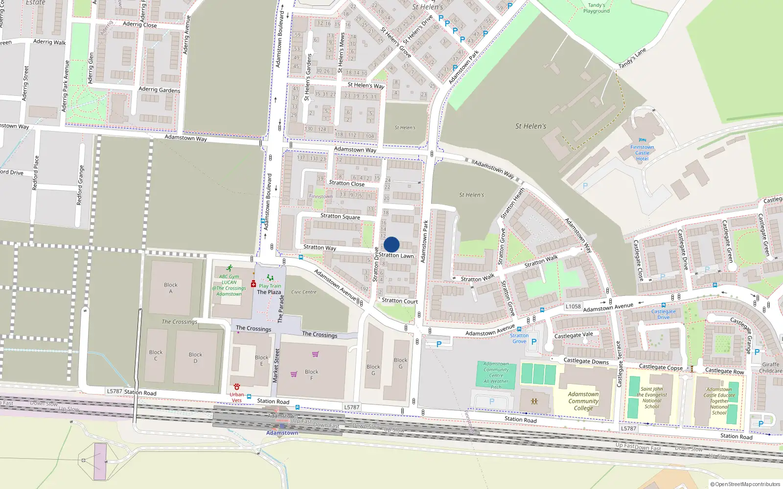 Overhead map showing the location of 1 Stratton Lawn Alderile, Adamstown, Lucan