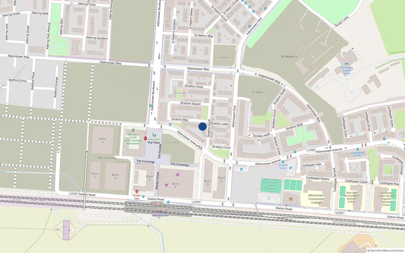 Overhead map showing the location of 1 Stratton Way, Adamstown Square, Adamstown